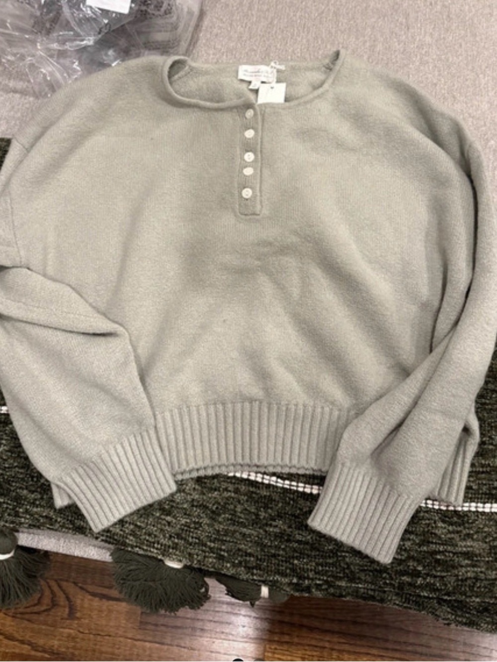 sage green Button Henley Sweater
